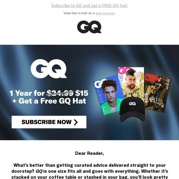 Subscribe to GQ Magazine for just $15