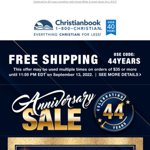 Free Shipping + Bible & Book Savings ~ Anniversary Sale