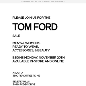 YOU’RE INVITED | TOM FORD SALE