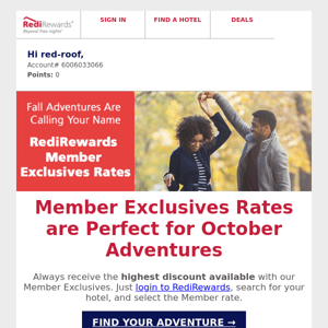 Red Roof, Your Member Exclusives are Perfect for October Escapes