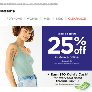 Take 25% off starting today + earn Kohl's Cash ... woohoo!