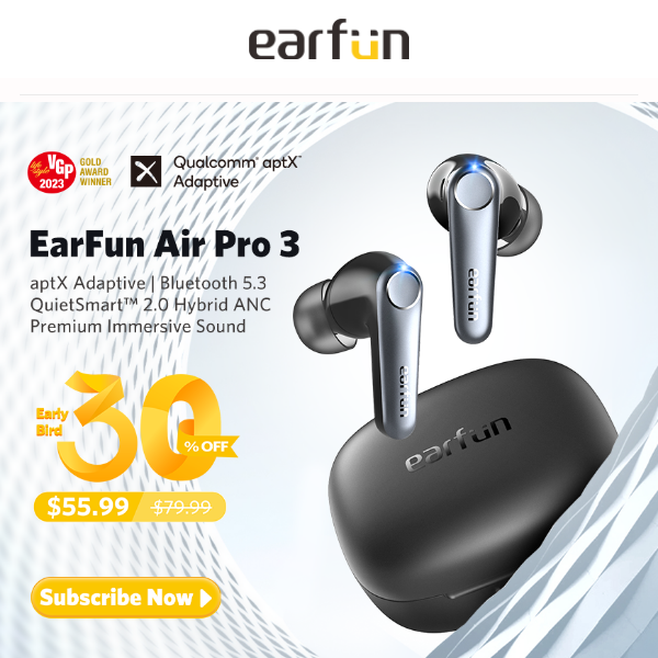 ✨Save 30%off on the world's first LE Audio ANC earbuds- EarFun Air Pro 3