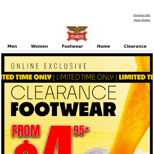 Clearance Footwear From $4.95*