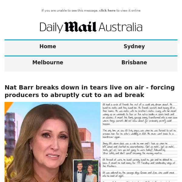 Nat Barr breaks down in tears live on air - forcing producers to abruptly cut to an ad break