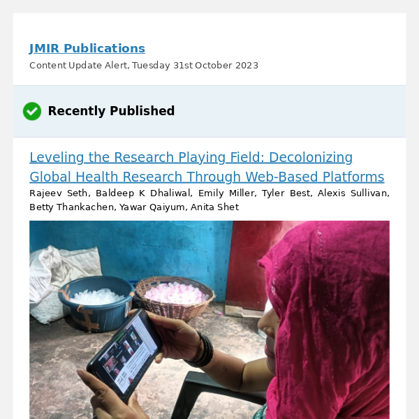 [JMIR] Leveling the Research Playing Field: Decolonizing Global Health Research Through Web-Based Platforms