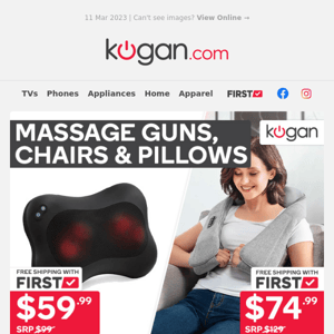 Kogan Heated Shiatsu Massage Cushion $59.99 (SRP: $99) & More Massage Deals
