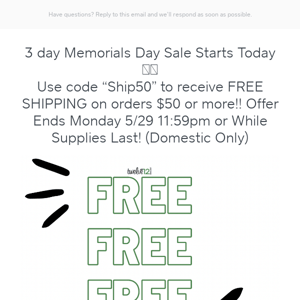MEMORIALS DAY SALE STARTS NOW! FREE SHIPPING…