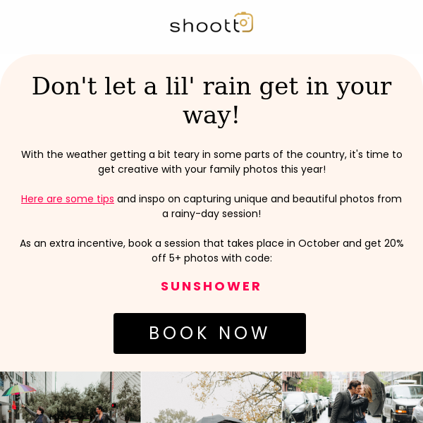 Embrace the Rain: Get 20% Off on Your Creative Rainy Day Photo Session!