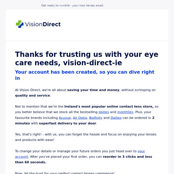 Welcome, Vision Direct IE! You're all signed up