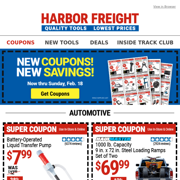 NEW DEALS and COUPONS are Here! Save on Top Tools!