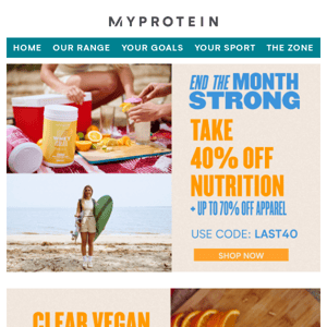 Take 40% off nutrition | Our end of month deal