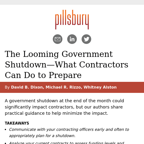 The Looming Government Shutdown—What Contractors Can Do to Prepare