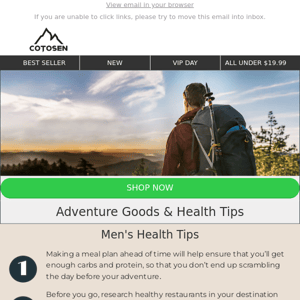 Adventure Goods + Health Tips just for you