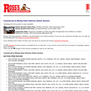 *CATALOGUE AVAILABLE* Ross's > Commercial & Mining Fleet Vehicles Online Auction 02/10/23