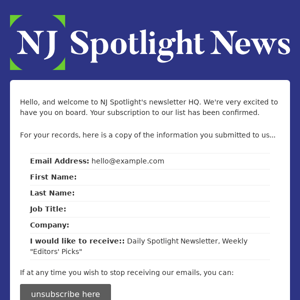 NJ Spotlight  Master List: Subscription Confirmed