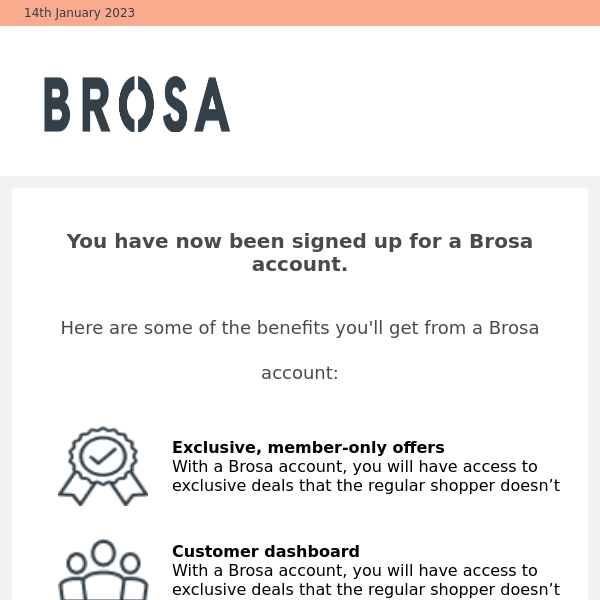 Your new Brosa account is created.