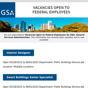 New/Current Job Opportunities at GSA Open to All Federal Employees & Special Appointment Eligibles