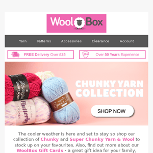 Chunky & Super Chunky Yarn Favourites: Available at WoolBox | Give The Gift of Choice With A WoolBox Gift Card