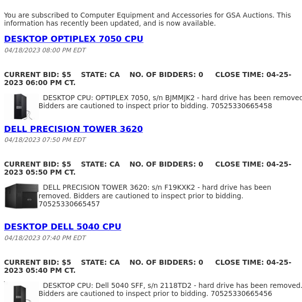 GSA Auctions Computer Equipment and Accessories Update