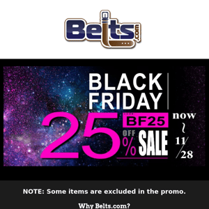 Black Friday sale 25% off - Belts.com