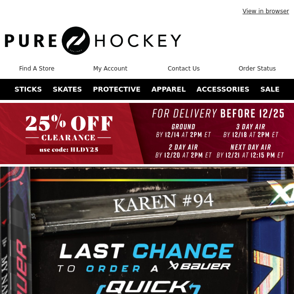 Pure Hockey, Time Is Running Out To Give The Gift Of Custom Sticks This Holiday Season!