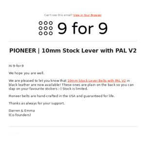 Pioneer | 10mm Stock Lever Belt with PAL V2 in black!