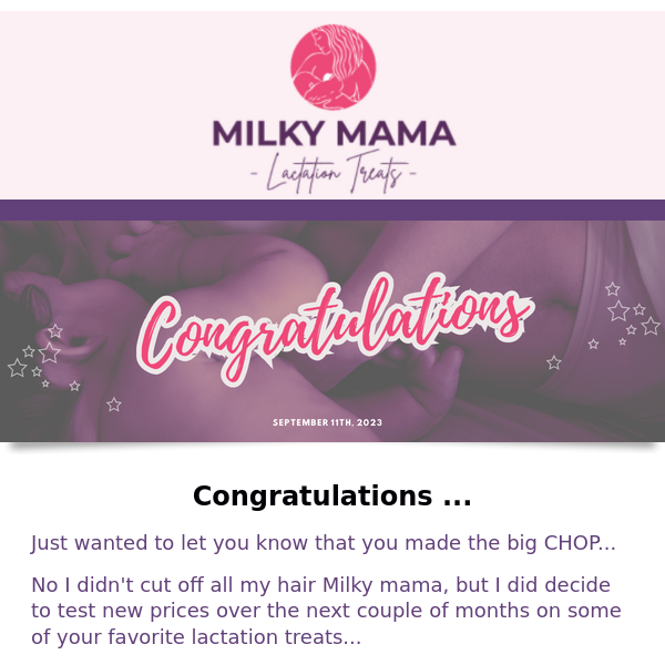 Congrats Milky Mama you made the cut...