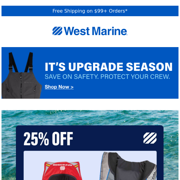 25% off ALL West Marine Inflatable PFDs!