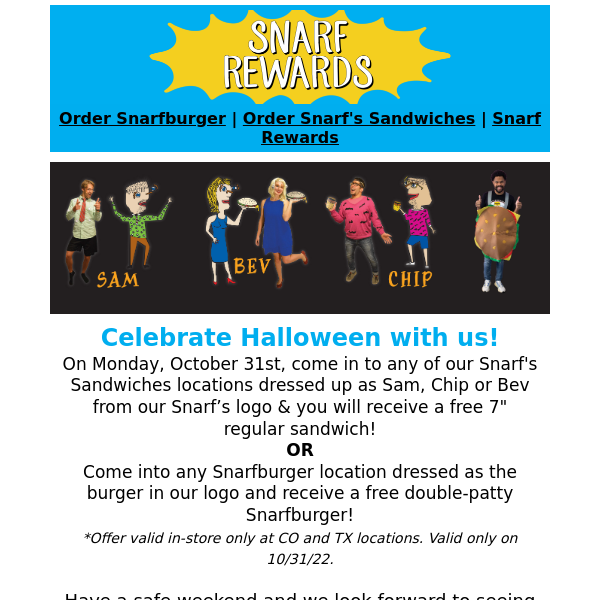 Get a free sandwich or burger on Halloween!