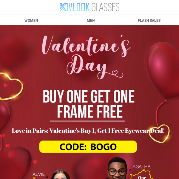 Love in Pairs: 👫Valentine's Buy 1, Get 1 Free Eyewear Deal! ❤️