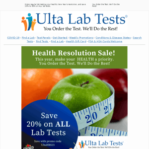 🍎 Regular lab tests can help you avoid disease. Get more by saving 20% - 50% on ALL Lab Tests!