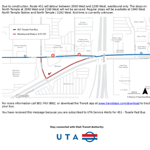 451 - Tooele Fast Bus detour