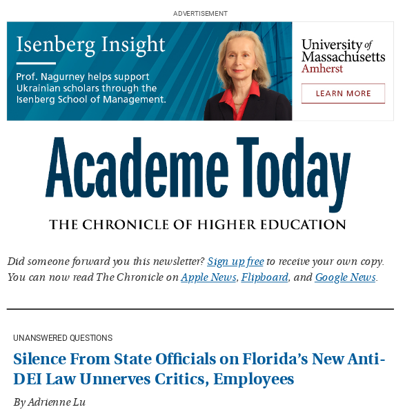 Academe Today: Florida officials' silence on new anti-DEI law unnerves  critics and employees - The Chronicle of Higher Education