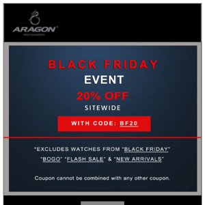 Massive Black Friday Special 20% OFF Sitewide*
