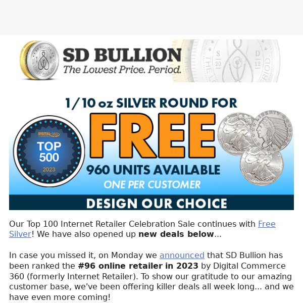 🎉 Get a Free 1/10 oz Silver Round 🎉