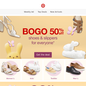 BOGO 50% off spring shoes & slippers for all 👡✨