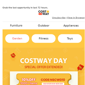 One more chance for Costway Day super savings!