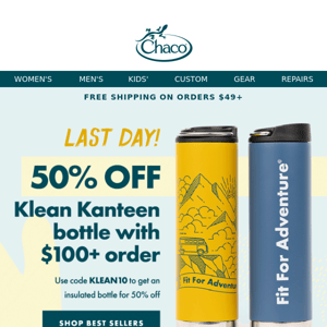 Last Day! 50% off Klean Kanteen with $100+ Orders