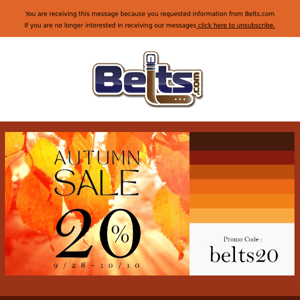 AUTUMN SALE 20% off - Belts.com