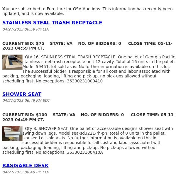 GSA Auctions Furniture Update