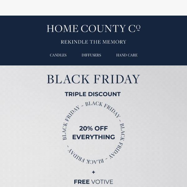 Last chance for 20% off Home County Co. 🖤