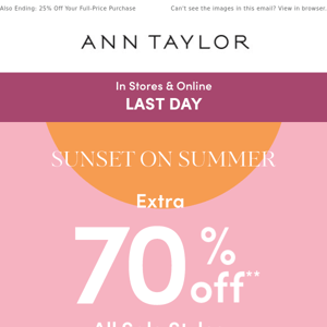 Extra 70% Off Sale Ends Tonight!