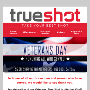 Veterans Day Sale - $5 off shipping