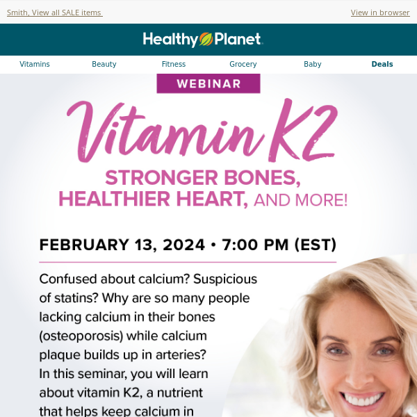 Live Webinar Today! Vitamin K2 Stronger Bones, Healthier Heart, And More!