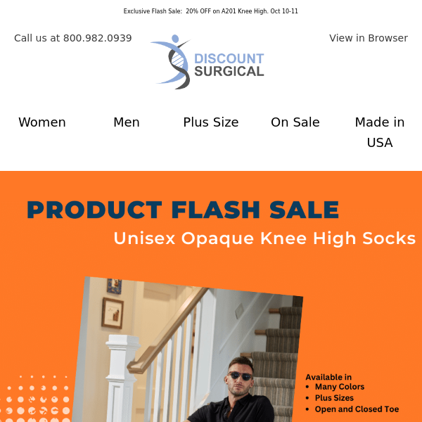 2 DAY FLASH SALE: 20% OFF on A201 Knee High Compression Socks