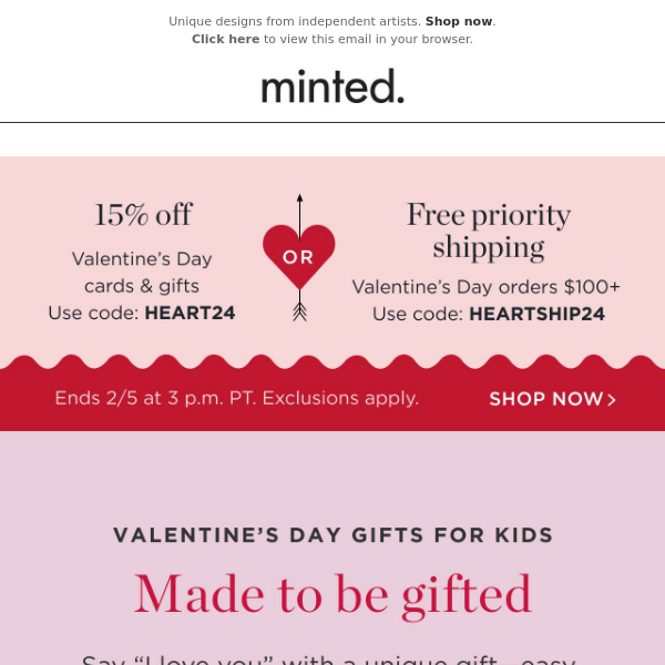 15% off unique V-Day gifts for kids