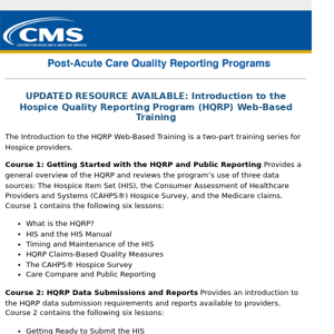 UPDATED RESOURCE AVAILABLE: Introduction to the Hospice Quality Reporting Program (HQRP) Web-Based Training