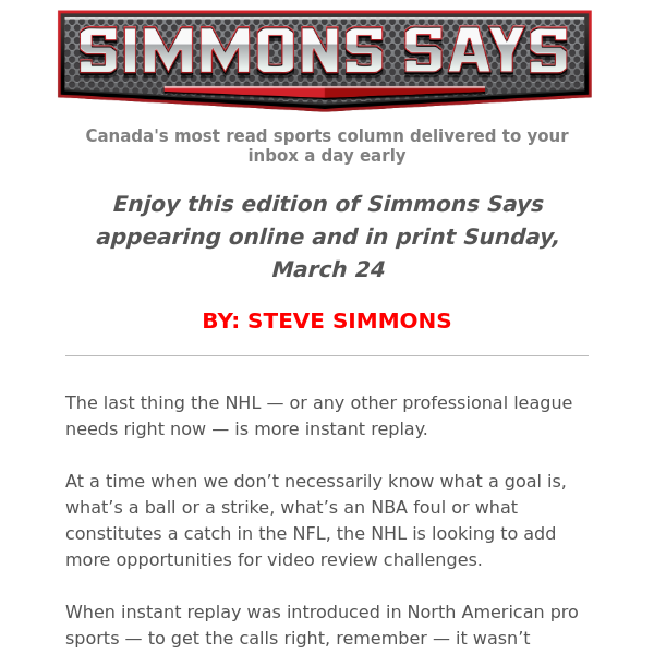 SIMMONS SAYS: Less replay reviews please, not more