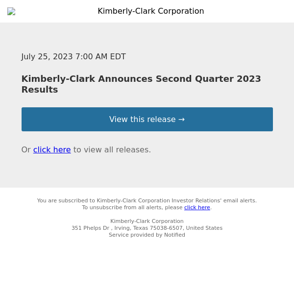 Kimberly-Clark Announces Second Quarter 2023 Results