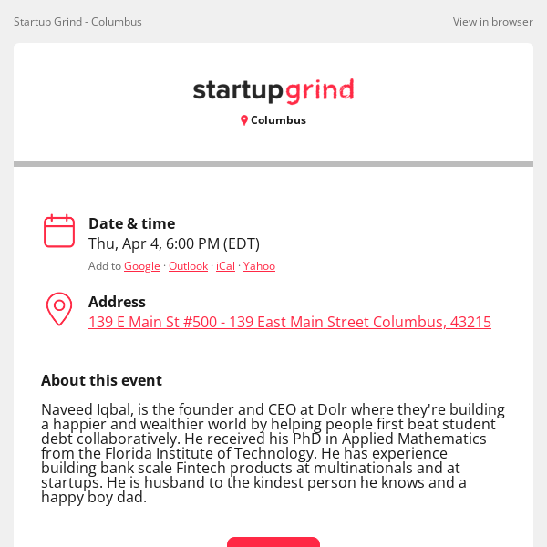 Startup Grind, join us for Naveed Iqbal, Founder and CEO, Dolr